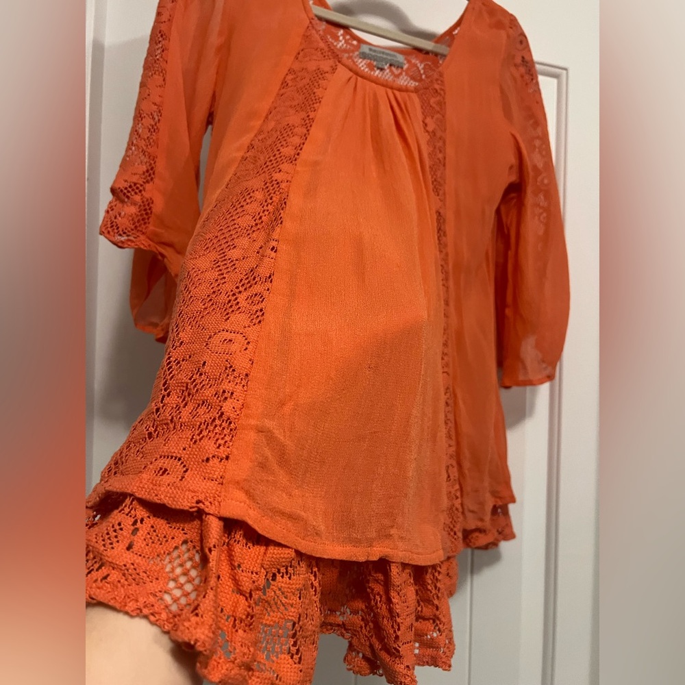 Cost Plus World Market Orange Lace Boho Tunic Top S/M Crochet Sheer Festival - Picture 3 of 10